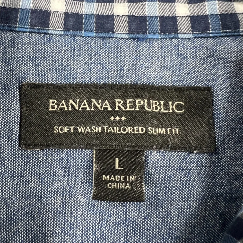 Banana Republic Shirt Mens Large Blue Plaid Long Sleeve Button Up Casual Work